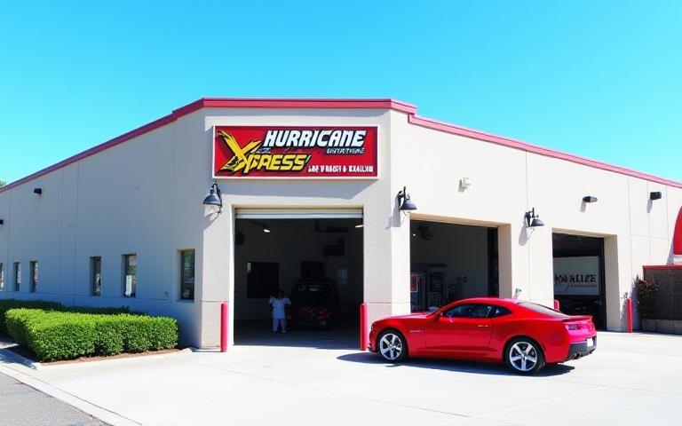 Exterior photo of Hurricane Xpress Car Wash & Detailing facility in Milton, FL with a clean car parked out front.