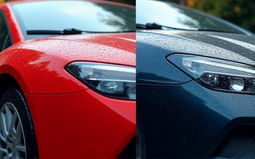 Comparison photo showing the difference in results from various car wash types.